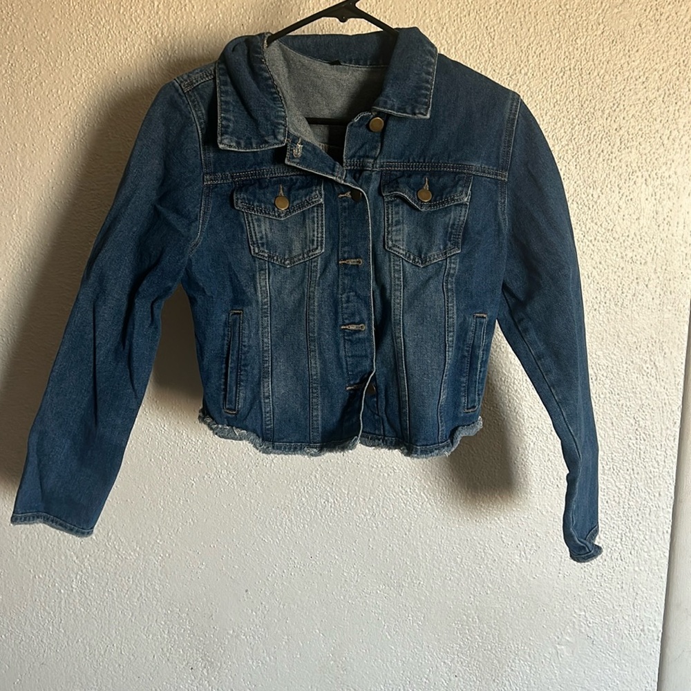 Distressed, cropped, jean jacket